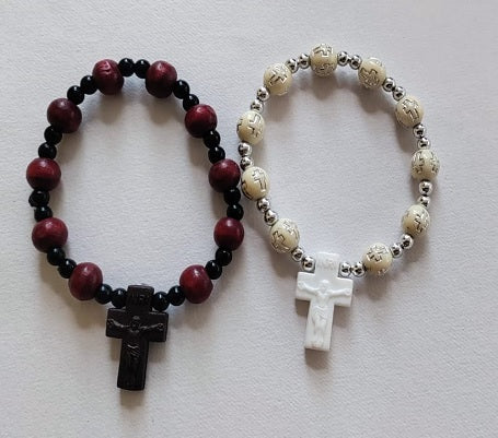 Bead Bracelet from Olive Wood with Cross