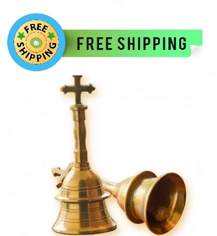 Brass Bell Hand Church Bell With Cross (Ghantee)