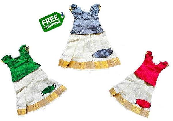 Long Skirt Kerala Silk Blouse for Kids