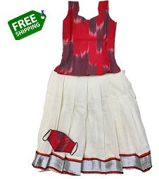 Full skirt Blouse Red Ikkat